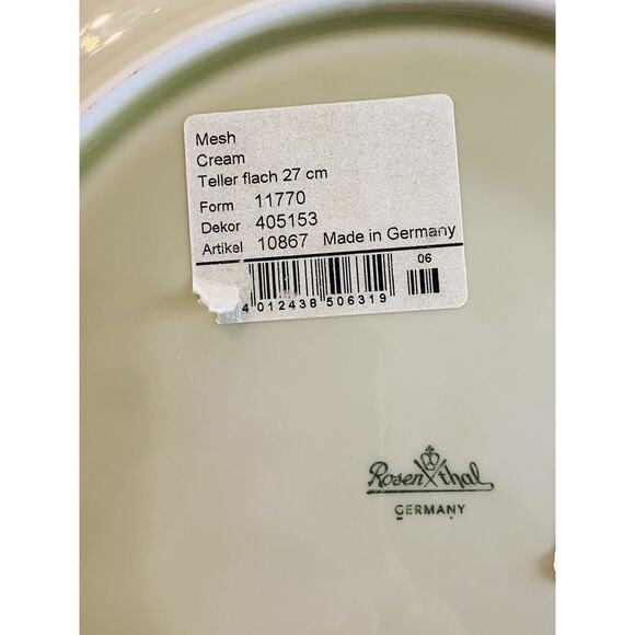 New with Tags Rosenthal Mesh Cream Dinner Plate 10.625" Germany - Picture 5 of 7